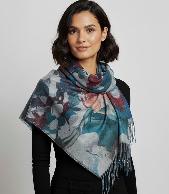 Dámský čtvercový šátek s třásněmi AGRAFKA