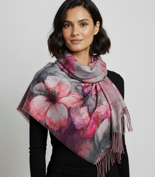 Elegantní velká květinová šála se střapci