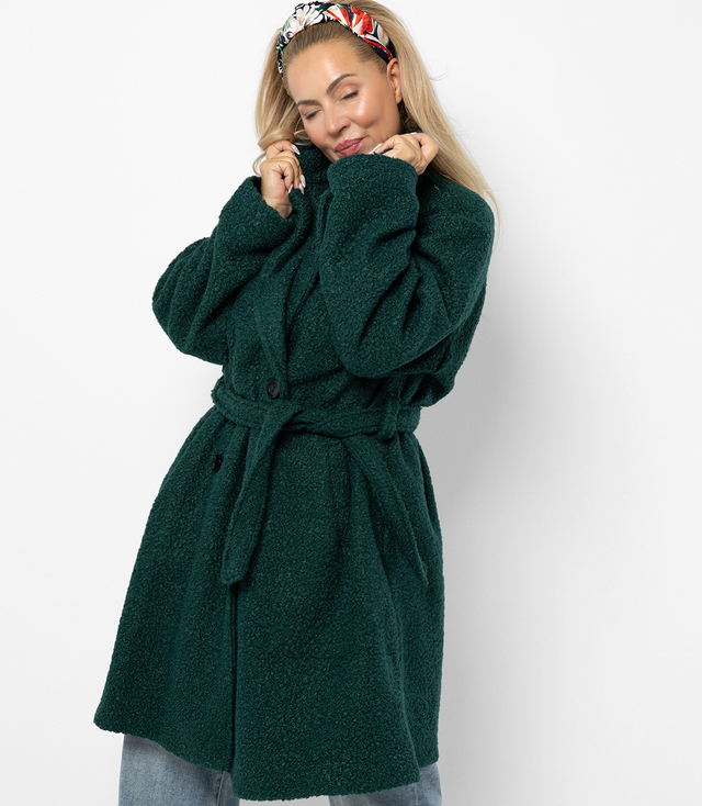 TEDDY dámský kabát z boucle tkaniny s medvědem