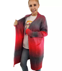 Kardigan dlouhý hrubý svetr ombre barevný