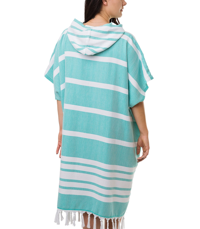 UNISEX bavlněné pruhované pončo s třásněmi do sauny