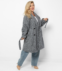 TEDDY dámský kabát z boucle tkaniny s medvědem