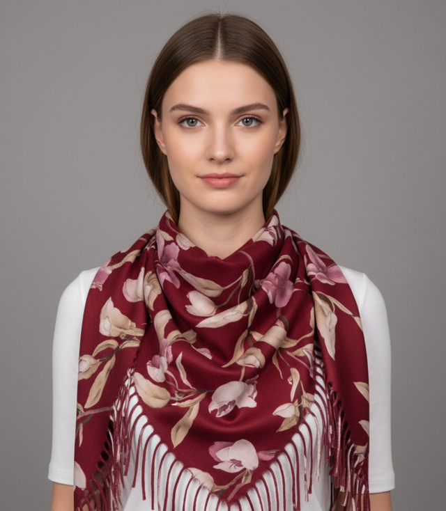 Elegantní květinová šála se střapci