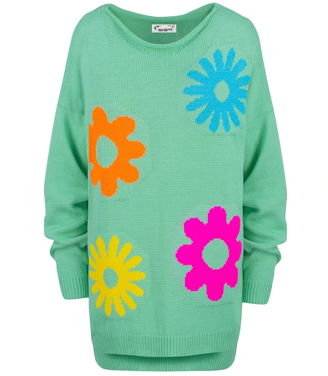 Dámský svetr s barevnými květy a delšími zády LILANA