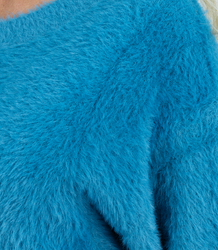 Nadýchaný svetr pletené šaty kulatý výstřih FLUFFY