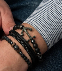 Sada pánských náramků z přírodního kamene s kotvou