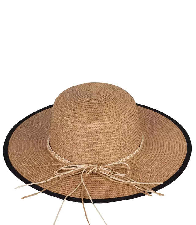 Dámský slaměný klobouk z rafie s černým lemováním
