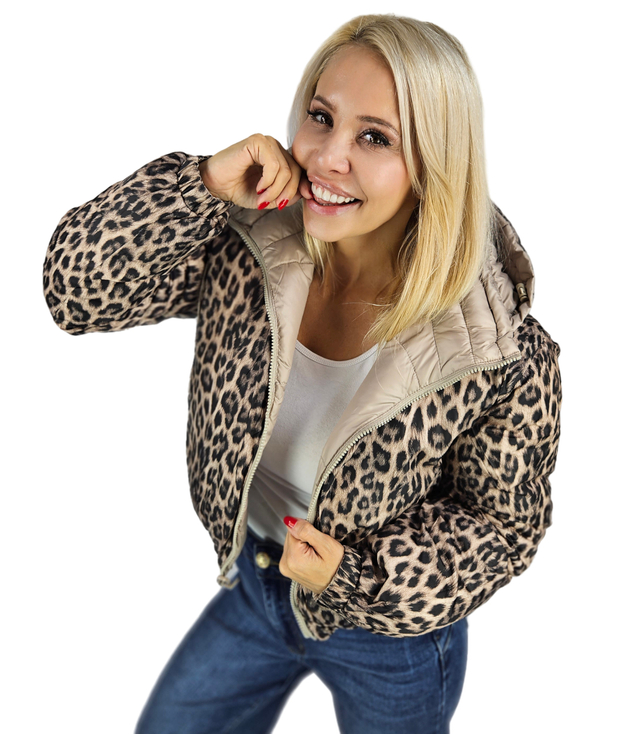 Krátká oboustranná leopardí bomber bunda Warm Autumn Winter BELLA