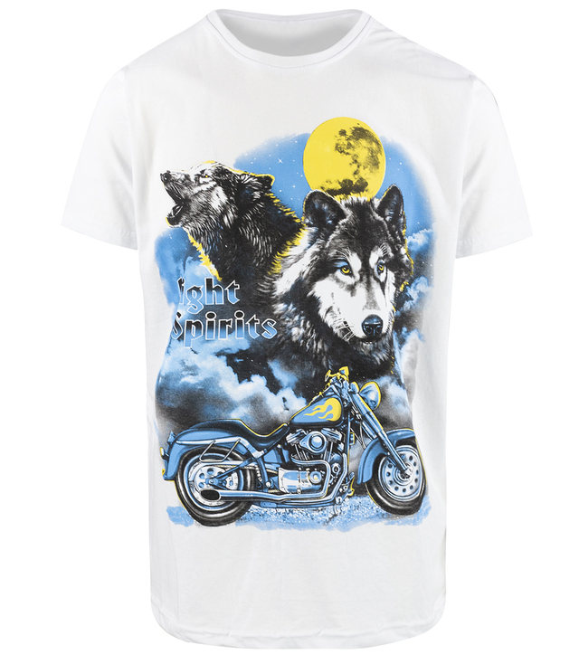 Pánské tričko Night Spirits s potiskem vlků a motocyklu
