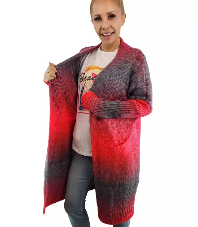 Kardigan dlouhý hrubý svetr ombre barevný