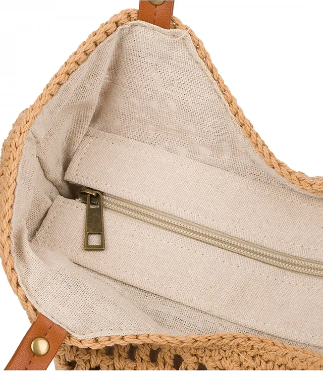 Stylová boho kabelka s kostkovaným a lněným interiérem
