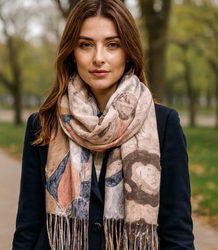 Dámská šála s květinovým motivem a střapci elegantní