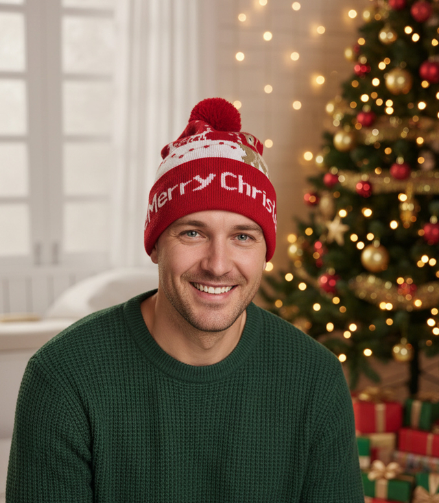 Zimní vánoční čepice s bambulí - ideální pro preze