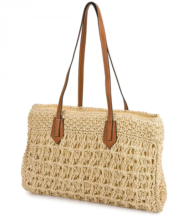 Ažurová taška z rafie s elegantními uchy v letním boho stylu