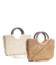 Velký koš letní taška kabelka pletené dřevěné rukojeti