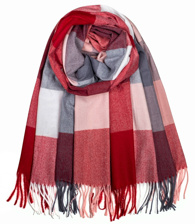 Trendy teplá kostkovaná šála s třásněmi