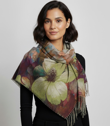 Elegantní velká květinová šála se střapci