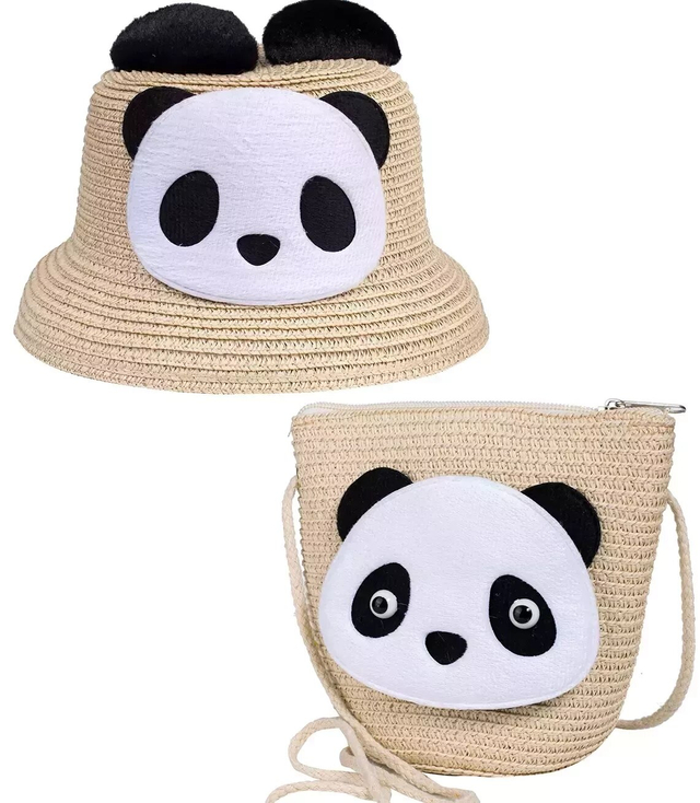 Sada pletené čepice panda ears + kabelka