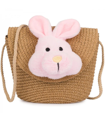 Dětská slaměná taška s plyšovým králíčkem 