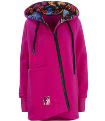 Asymetrická teplá dlouhá mikina parka květiny