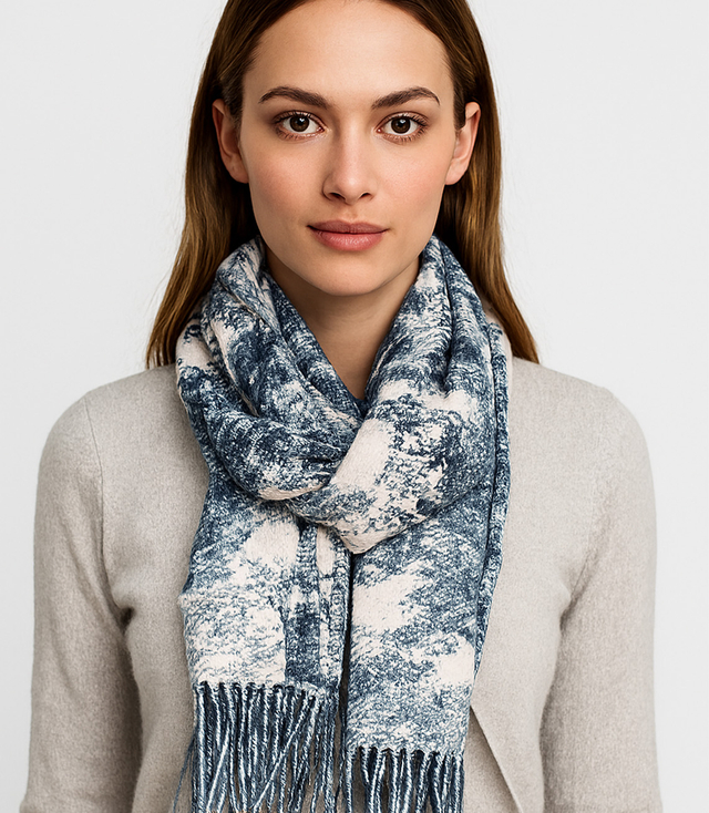 Dámská šála s květinovým motivem a střapci elegantní