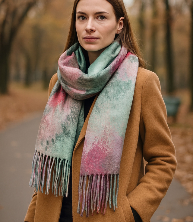 Dámská šála se střapcovým motivem v barvě kravaty