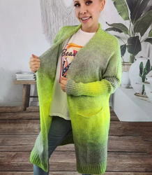 Kardigan dlouhý hrubý svetr ombre barevný