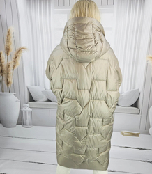 Dámská dlouhá teplá bunda s prošíváním a kapucí ANABEL