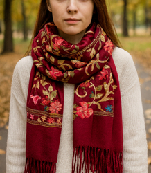 Dámský folklórní šátek s květinovým motivem a střapci