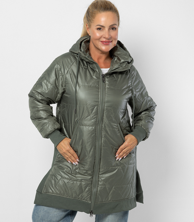 Dlouhá bunda s prošíváním a bočními rozparky ROMA PLUS SIZE