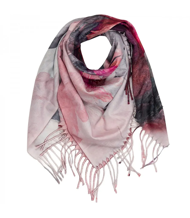 Elegantní velká květinová šála se střapci