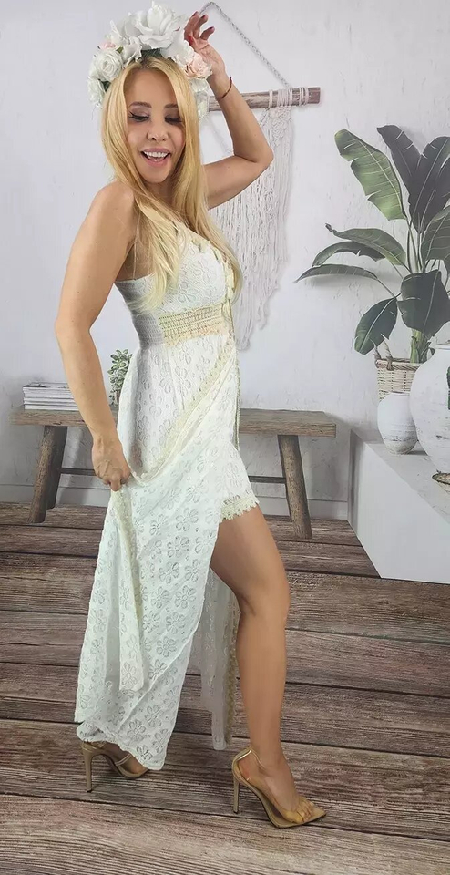 Dlouhé boho maxi šaty s rozparkem a šortky