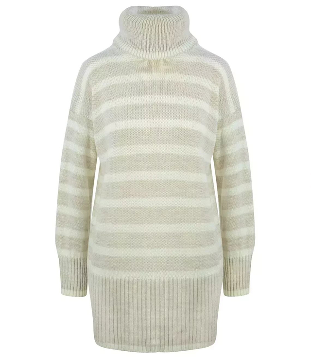 Volný dlouhý svetr s rolákem a oversize pruhy