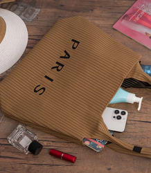 PARIS shopper bag elegantní pruhovaná taška přes rameno se zipem