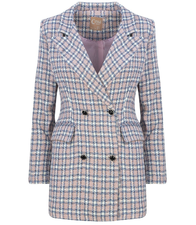 Dlouhé dvouřadé kostkované sako TWEED