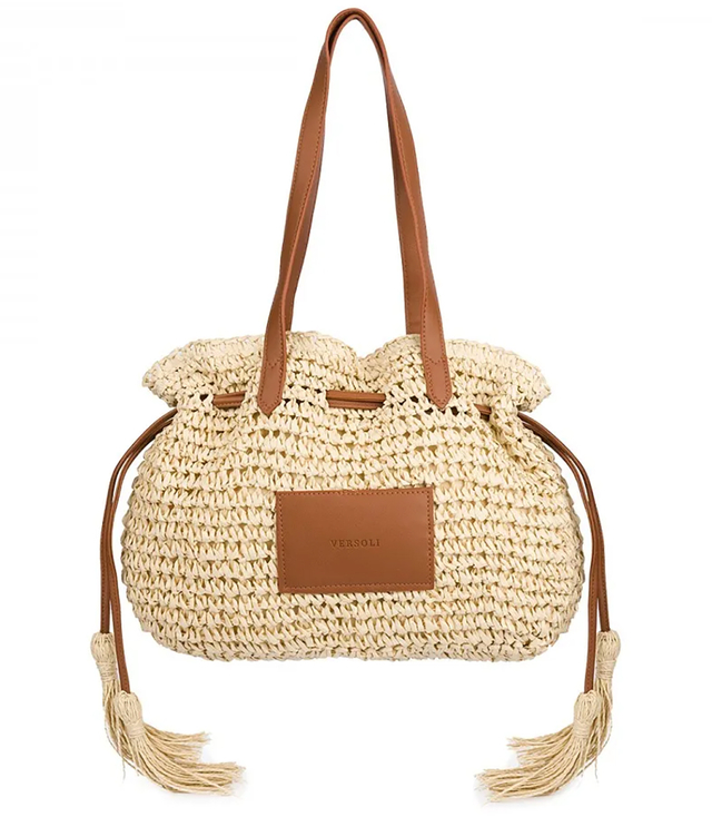 Pletená boho taška s popruhy a střapci