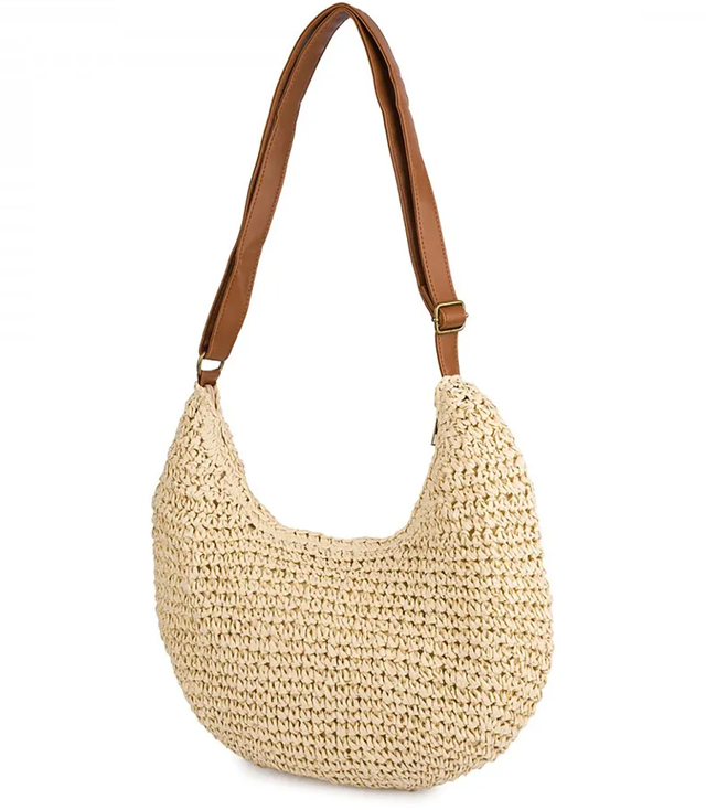 Půlkruhová boho kabelka s popruhem z ekokůže a zapínáním na zip