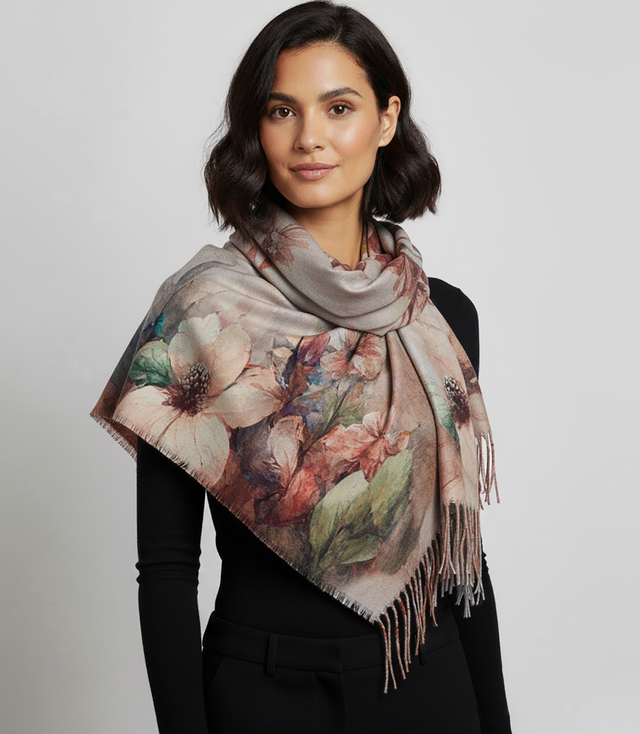 Elegantní velká květinová šála se střapci