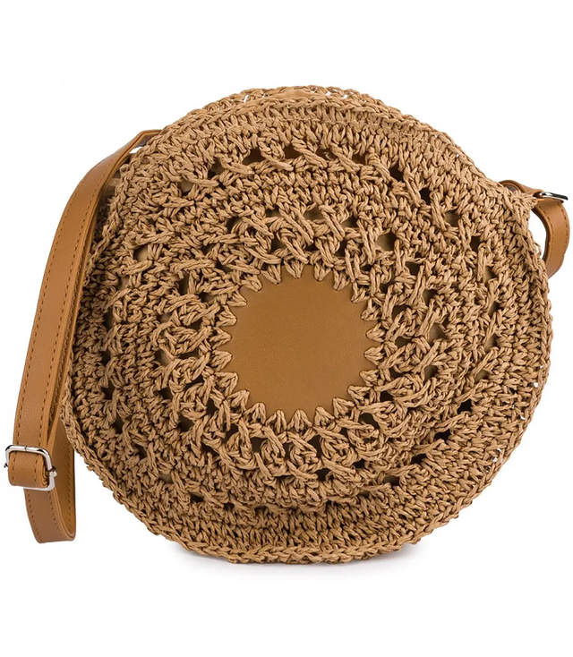 Kulatá pletená boho kabelka s dlouhým popruhem