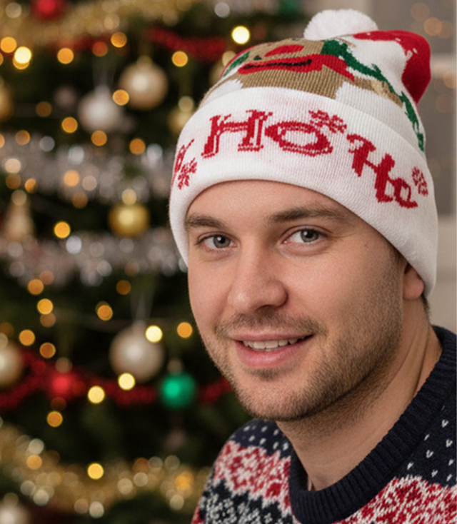 Zimní vánoční čepice s bambulí - ideální pro preze