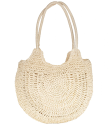 Velká kulatá plážová taška ze slámy, celotkaná