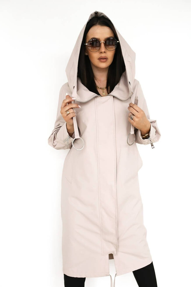 Dámský přechodný kabát oversize s kapucí