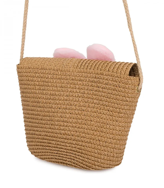 Dětská slaměná taška s plyšovým králíčkem 