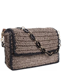 Elegantní kabelka na řetízku opletená rafií
