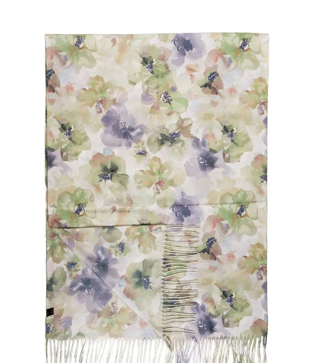 Dámská šála s květinovým motivem a střapci elegantní