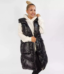 Dámská dlouhá vesta bez rukávů s kapsami