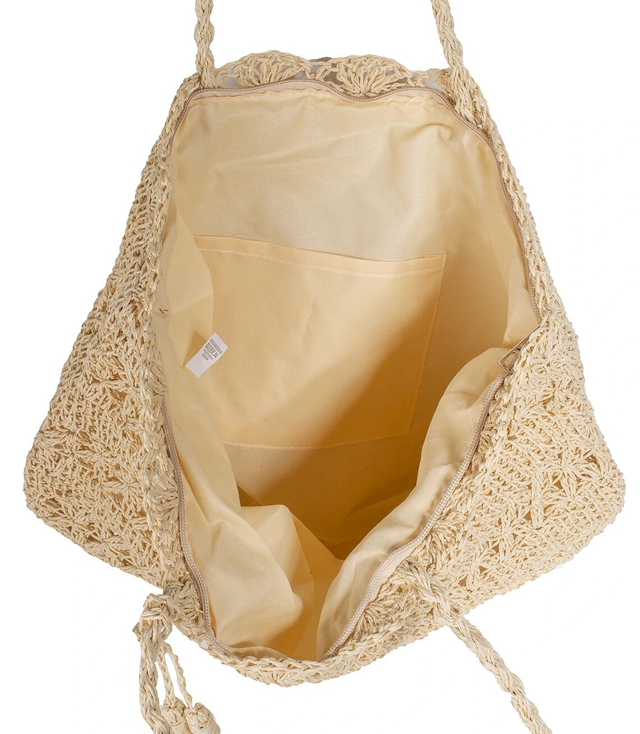 Velká obdélníková plážová taška ze slámy s prolamovaným vzorem