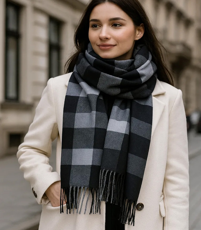 Šál střapec teplý kostkovaný měkký hladký 180x70 cm