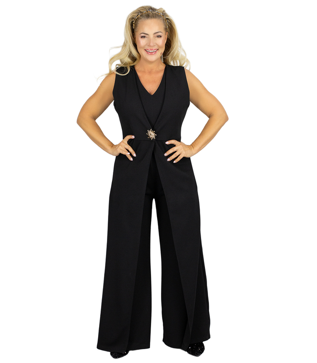 Elegantní večerní oblek se širokými nohavicemi