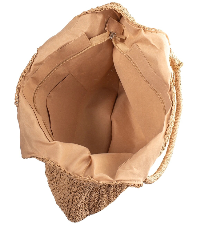 Velká kulatá plážová taška ze slámy, celotkaná